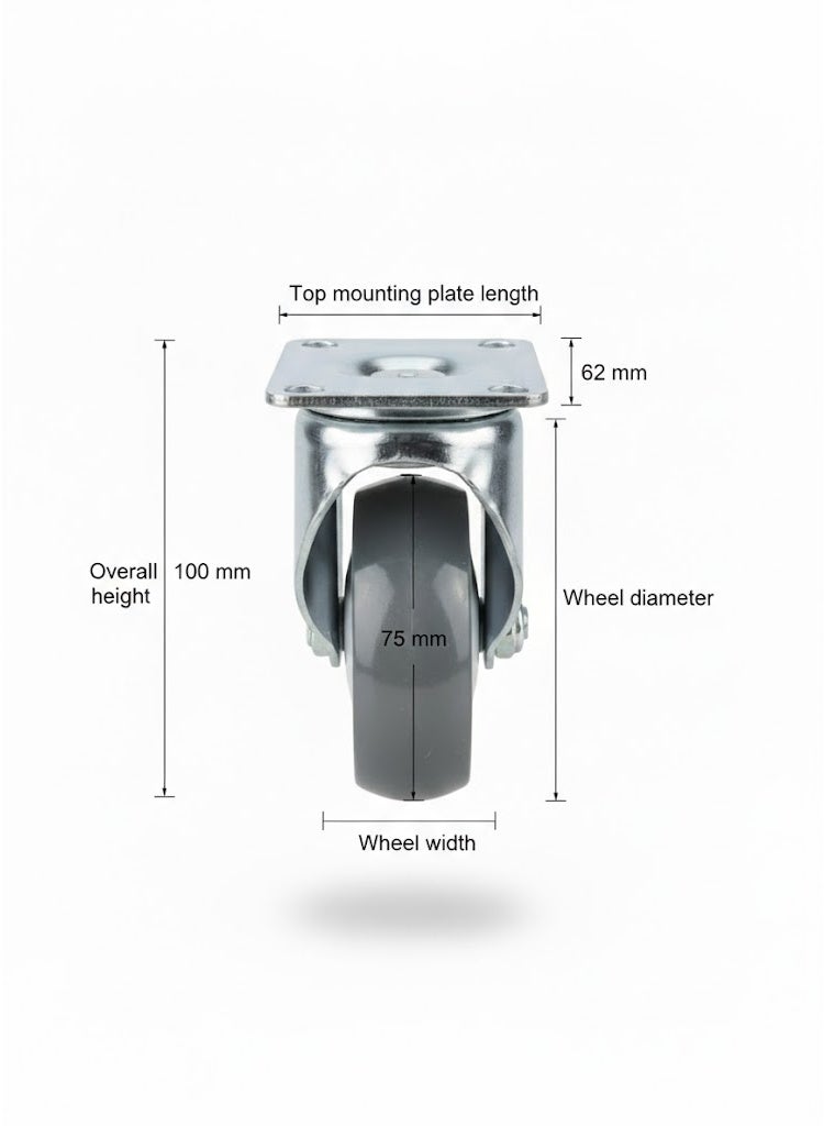 3-inch Polyurethane Swivel Caster With Medium Wheel And Brake, Universal Caster For Industrial Trolley , Pack of 4  2 With Brakes and 2 Without Brakes - Image 2
